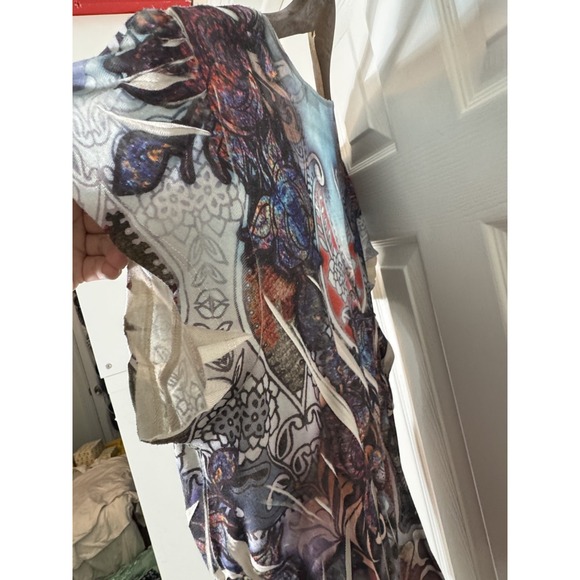 Unity World Wear multicolor V-neck tunic top XL Fairy Boho Y2K‎ Burnout lace - Picture 7 of 8